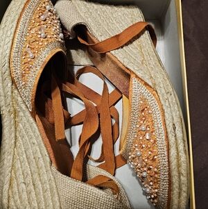 Chic Orange Embellished Espadrilles